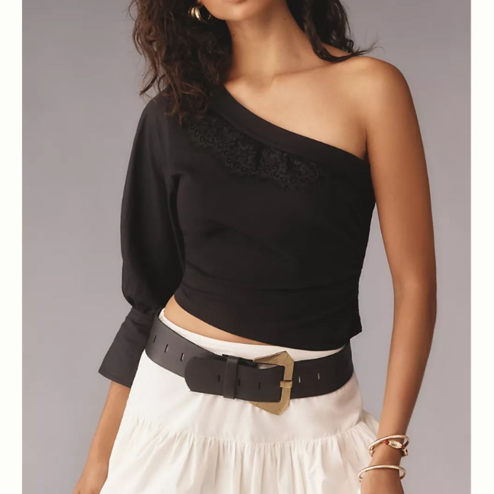 Anthropologie one shoulder puff sleeve top